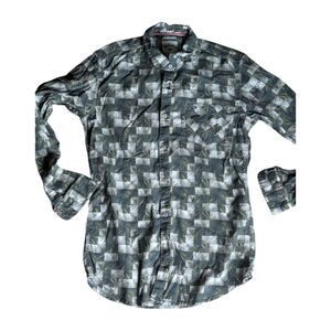 Lee Cooper Boys 11-12 YRS Abstract Palm Print Button Down Shirt - 100% Cotton